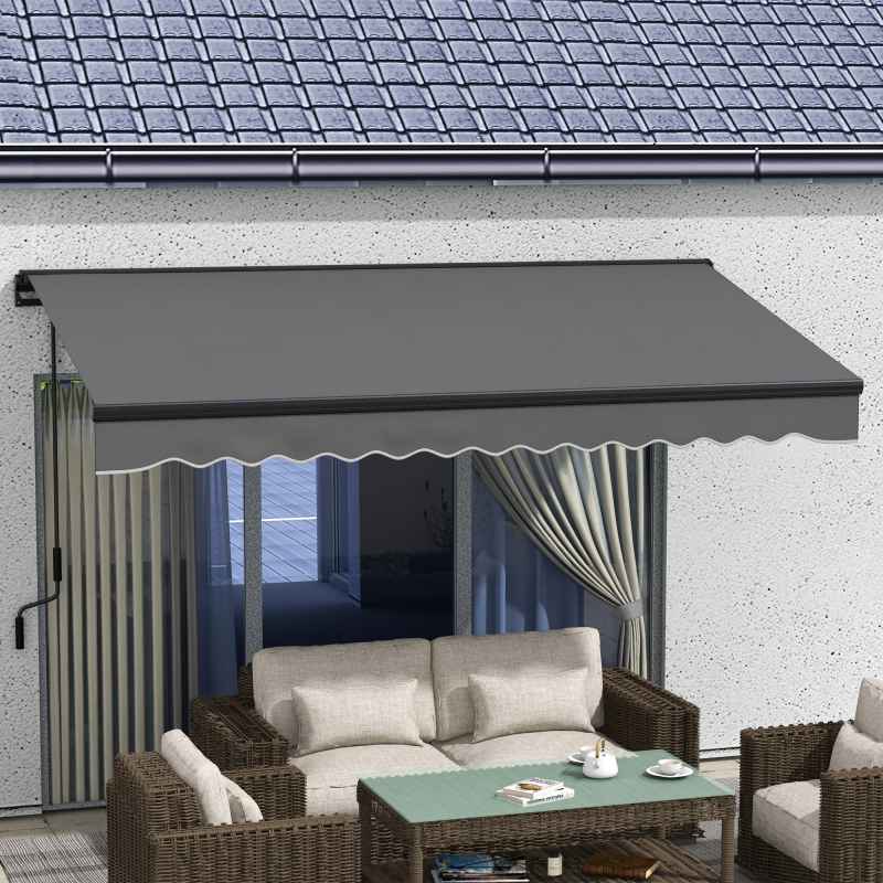 Outsunny 3.5 x 2.5m Electric Awning with Remote Controller, Aluminium Frame Retractable Awning, Half Cassette Sun Canopies for Patio Deck Door Window, Dark Grey