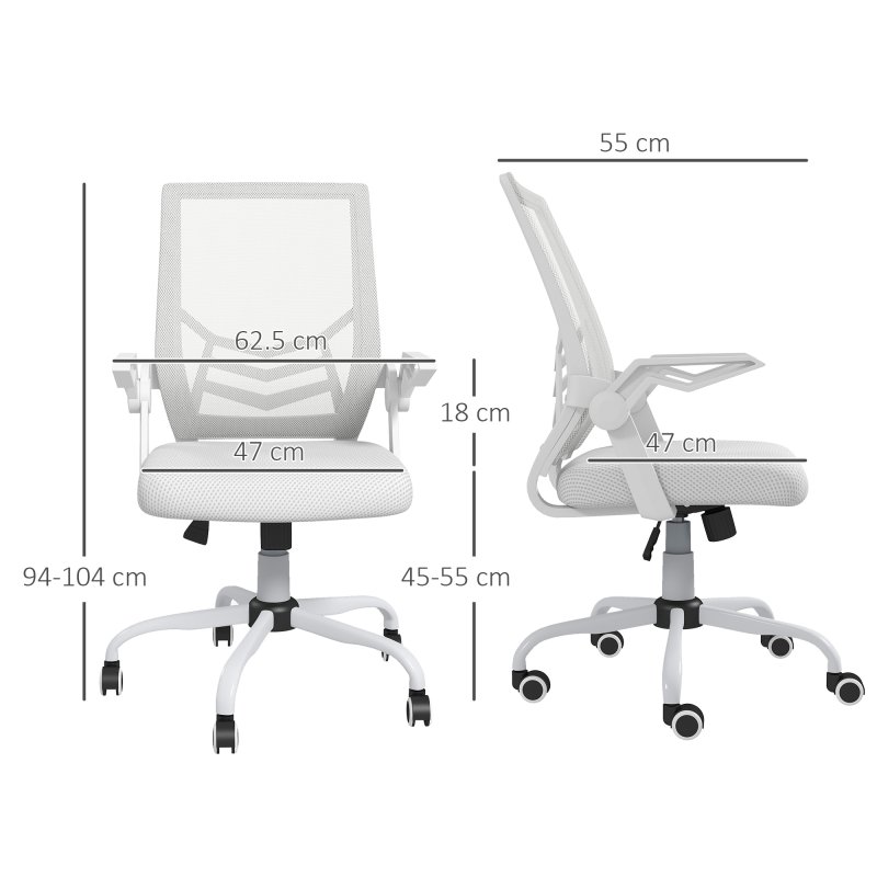 Vinsetto Mesh Office Chair with Flip-up Armrest, Swivel Computer Chair with Lumbar Support, Adjustable Height, Tilt Function for Home/Office, White
