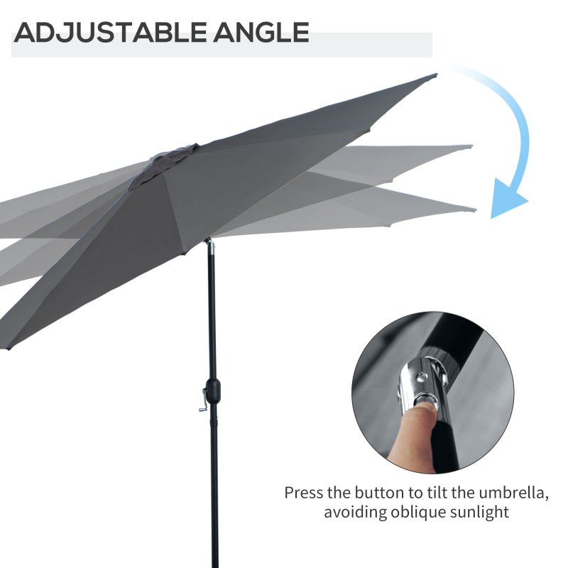 Outsunny 3(m) Garden Parasol Umbrellas, Outdoor Sun Shade with 8 Ribs, Tilt and Crank Handle for Balcony, Bench, Garden, Dark Grey