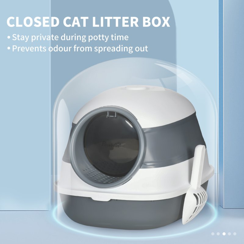 PawHut Foldable Cat Litter Box with Lid, Hooded Cat Litter Tray with High Sides, Air Freshener, Large Two-Way Entrance, Scoop, White