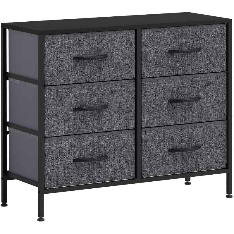 HOMCOM Fabric Chest of Drawers, Storage Drawers, Industrial Bedroom Dresser with 6 Fabric Drawers, Steel Frame and Wooden Top for Nursery, Living Room, Hallway, Black
