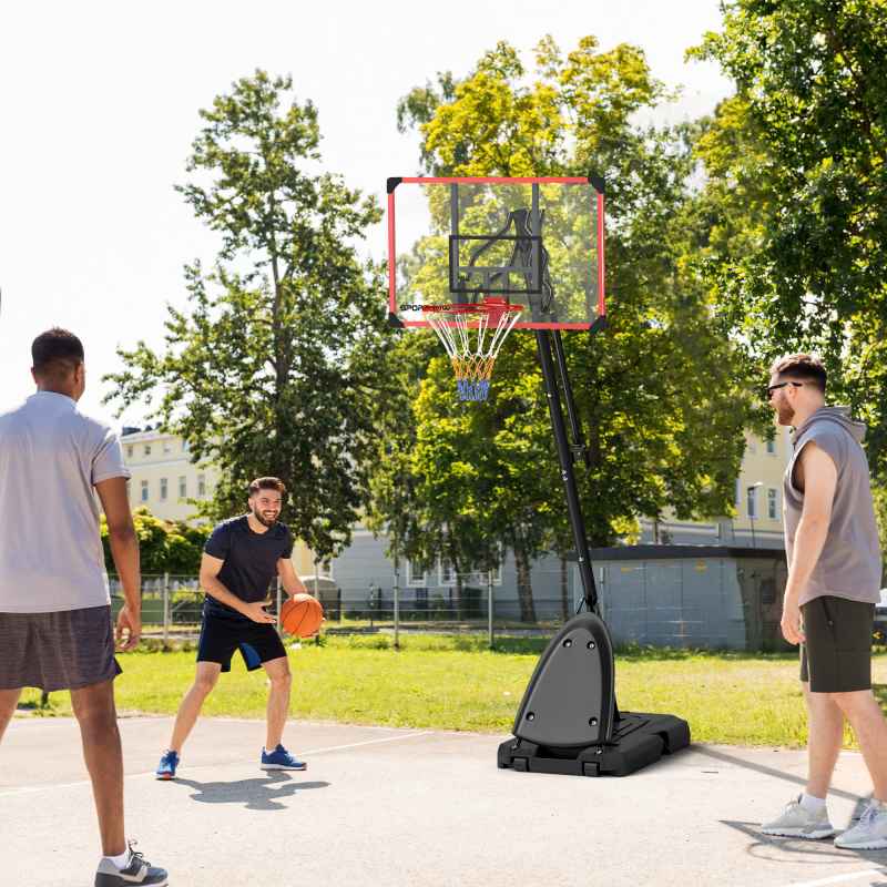 SPORTNOW Basketball Hoop Outdoor, Height Adjustable Basketball Hoop and Stand with Weighted Base, Portable on Wheels, 2.4-2.9m, Red