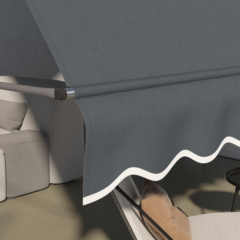 Outsunny 3.5 x 1.2m Free Standing Retractable Awning, Non-Screw Patio Sun Shade Shelter with Support Pole Stand and UV Resistant Fabric, for Window, Door, Porch, Deck, Dark Grey