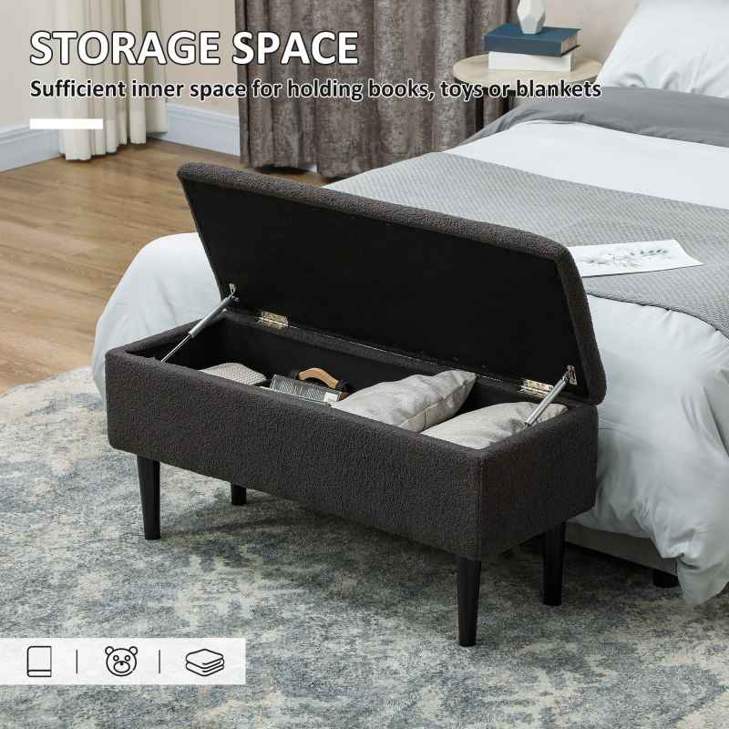 HOMCOM 47L Storage Ottoman, End of Bed Bench with Wooden Legs, Fabric Footstool for Living Room, Bedroom, 95 x 38 x 45cm