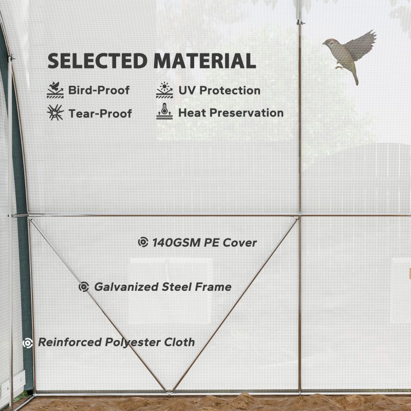 Outsunny 4 x 3(m) Walk-in Polytunnel Greenhouse with Upgraded Structure, Zipped Roll Up Mesh Door, 6 Mesh Windows, Tunnel Warm House Tent with PE Cover, 10 Plant Labels and Gloves, White