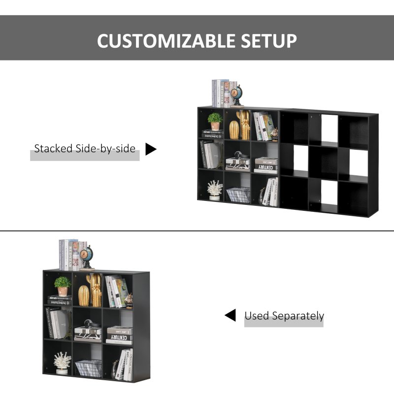 HOMCOM 3-tier 9 Cubes Storage Unit Particle Board Cupboard Bookcase Organiser Home Office Shelves