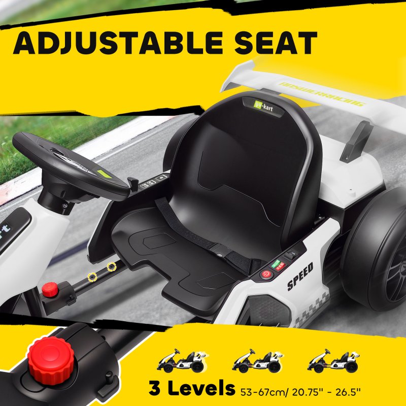 HOMCOM 24V Electric Go Kart for Kids, Ride On Racing Kart with Adjustable Seat, Battery Powered Drifting Ride On Car with Music, Light, Slow Start, Button Start, Horn, for 6-12 Years, White