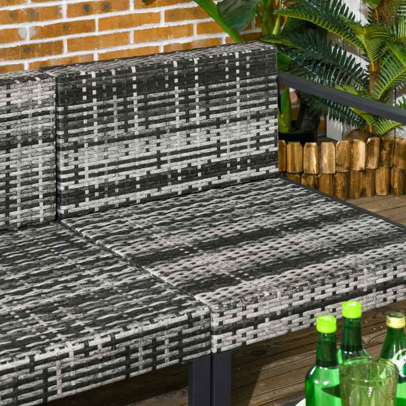 Outsunny 6 Pieces PE Rattan Garden Furniture Set with Sofa, Armchairs, Stool, Patio Sofa Set with Metal Coffee Table, Cushions, for Poolside, Charcoal Grey