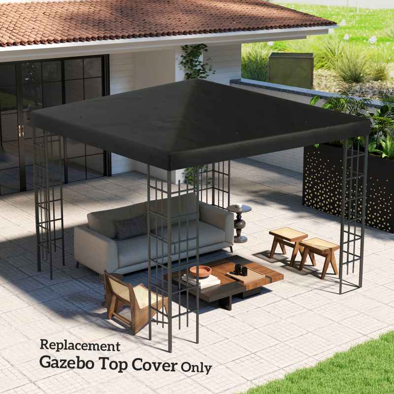 Outsunny 3 x 3(m) Gazebo Canopy Replacement Cover, Garden Gazebo Roof Replacement with Drain Holes, Water Resistant PVC Coating, 370g/ UPF30+, TOP COVER ONLY
