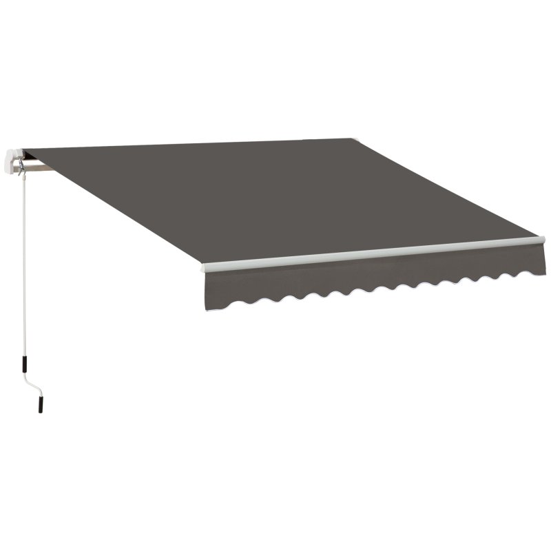 Outsunny 3 x 2m Manual Window Awning Canopy Garden Outdoor Shelter Patio Sun Shade UV Blocker Light Weight Aluminium Frame w/ Hand Crank Grey