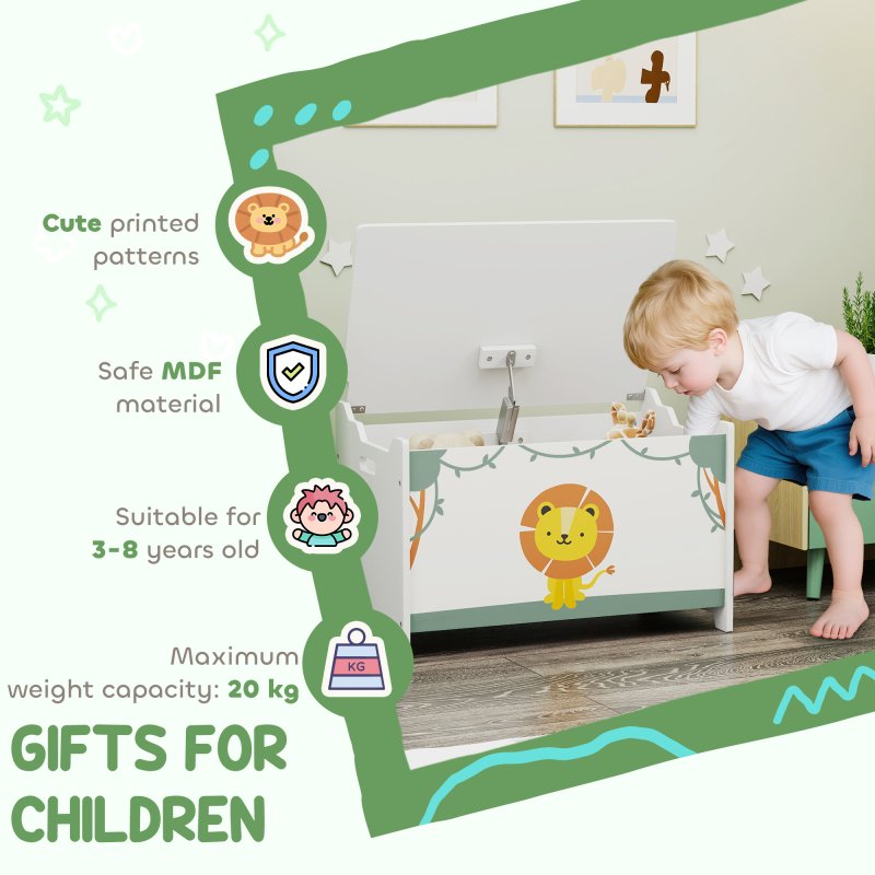 AIYAPLAY Toy Box with Lid, Toy Chest with Safety Hinges for Kids Boys Girls, Kids Storage Box for Living Room, Playroom, Nursery, Bedroom, Green