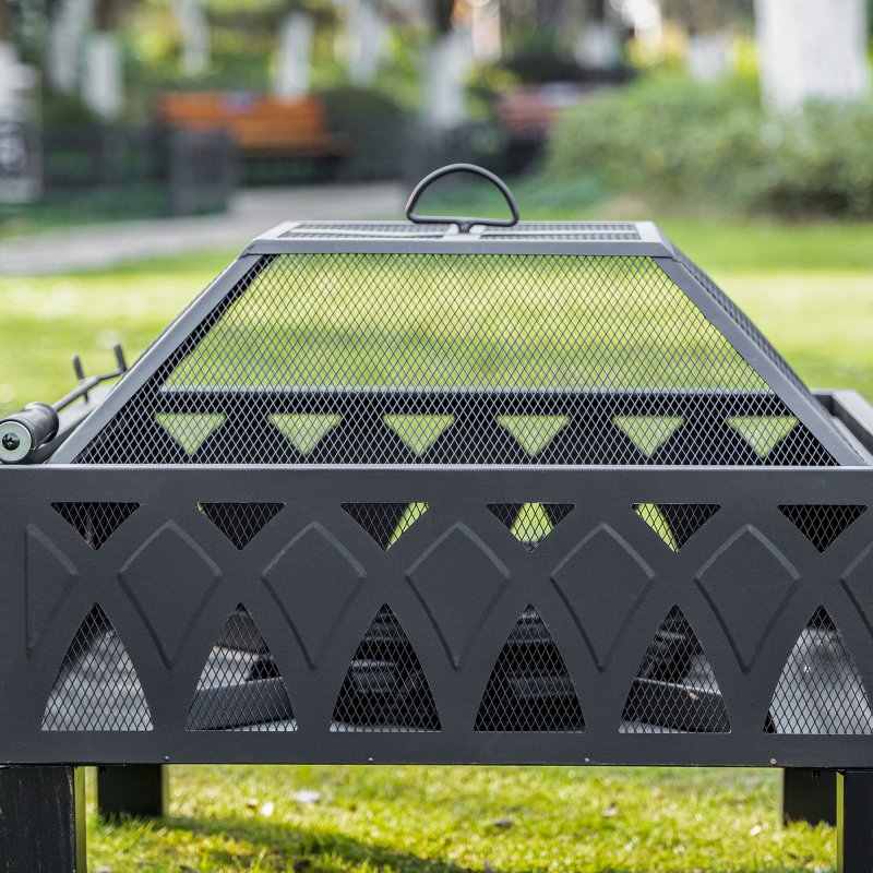 Outsunny 66cm Outdoor Fire Pit with Screen Cover, Wood Burner, Log Burning Firepit Bowl with Poker for Patio, Backyard, Black