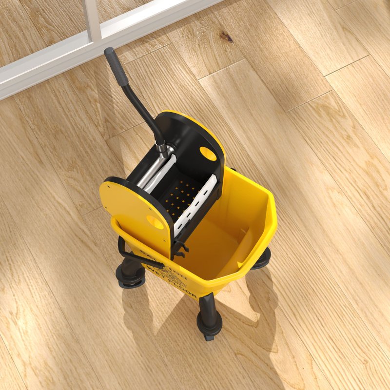 HOMCOM Mop Bucket with Wringer Set on Wheels for Floor Cleaning, 26 Litre Down Press Wringer with Handle and Mop, Yellow