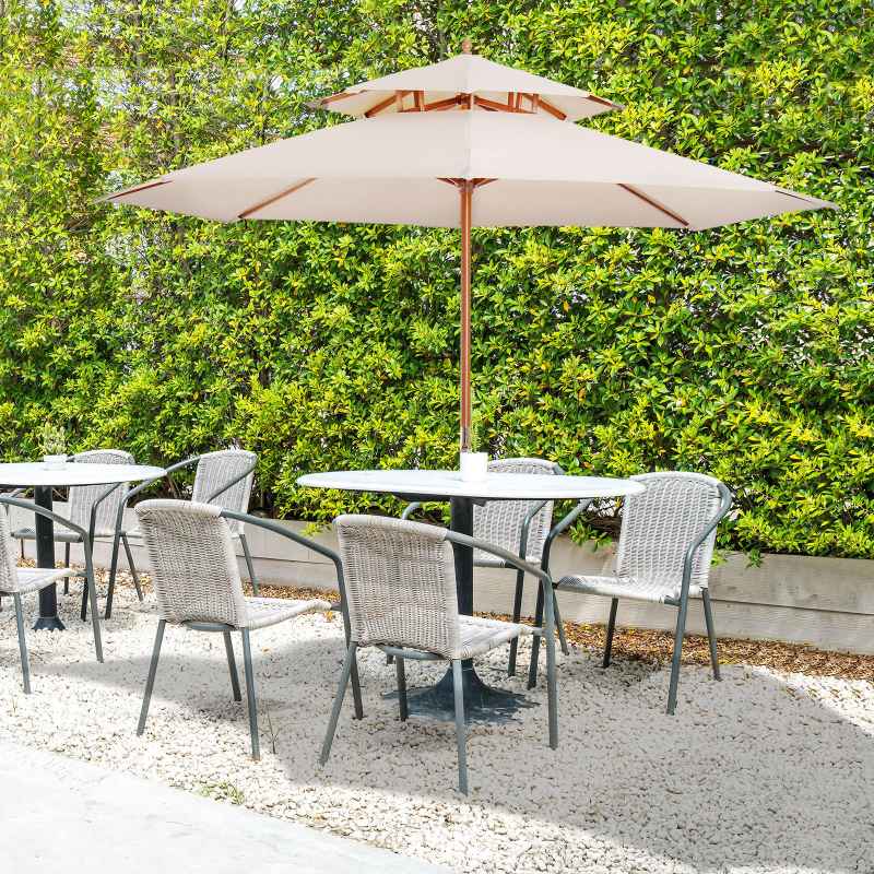 Outsunny 2.7 m Garden Parasol Umbrella, Double Tier Garden Umbrellas Outdoor Sun Umbrella Sunshade Bamboo Ribs, Beige