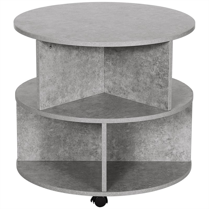 HOMCOM Round Coffee Table, Movable Centre Table with Divided Shelves and Rolling Wheels, 3 Tier Living Room Table