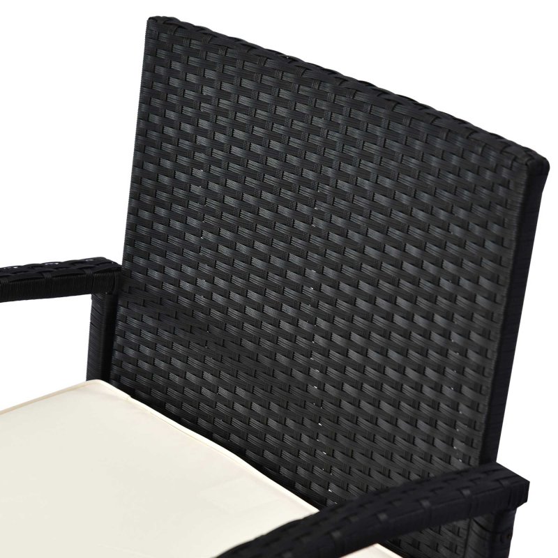 Outsunny 3 Pieces Rattan Bistro Set, Wicker Garden Furniture Set with Glass Top Coffee Table and Chairs, Washable Cushions for Outdoor, Patio, Balcony, Black