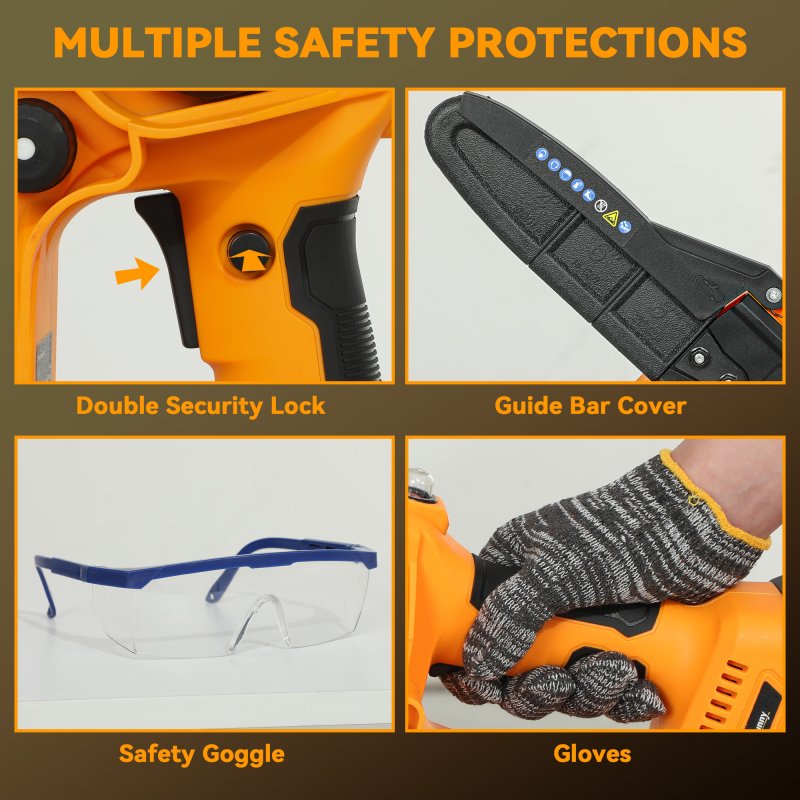 Outsunny 8 Inch Electric Chainsaw, Cordless Mini Chain Saw with Brushless Motor, 2 x 4000mAh Batteries and Safety Lock, Handheld Portable Wood Pruning Saw for Trimming Cutting, Orange