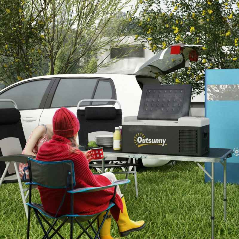Outsunny 16L Car Refrigerator,  Portable Compressor Camping Fridge Freezer with 12/24V DC and 100-240V AC for Car, RV and Camping Use, Down to -20°C, Black