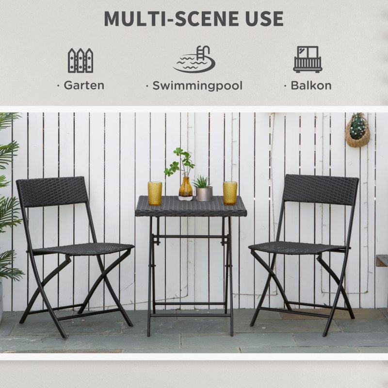 Outsunny 3 Pieces Folding Rattan Bistro Set, Garden Furniture Bistro Set with Folding Garden Table and Chairs, Wicker Balcony Furniture for Outdoor, Patio, Porch, Brown