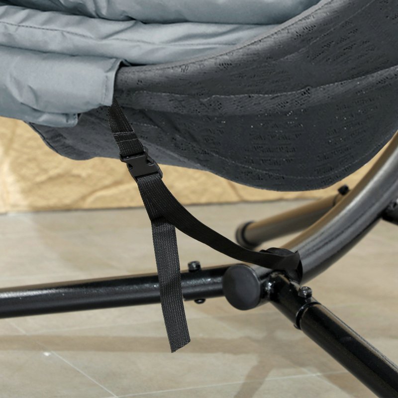 Outsunny Outdoor Hanging Chair, Swing Chair with Metal Stand, Thick Padded Cushion, Foldable Basket and Side Pocket, for Indoor and Outdoor, Charcoal Grey