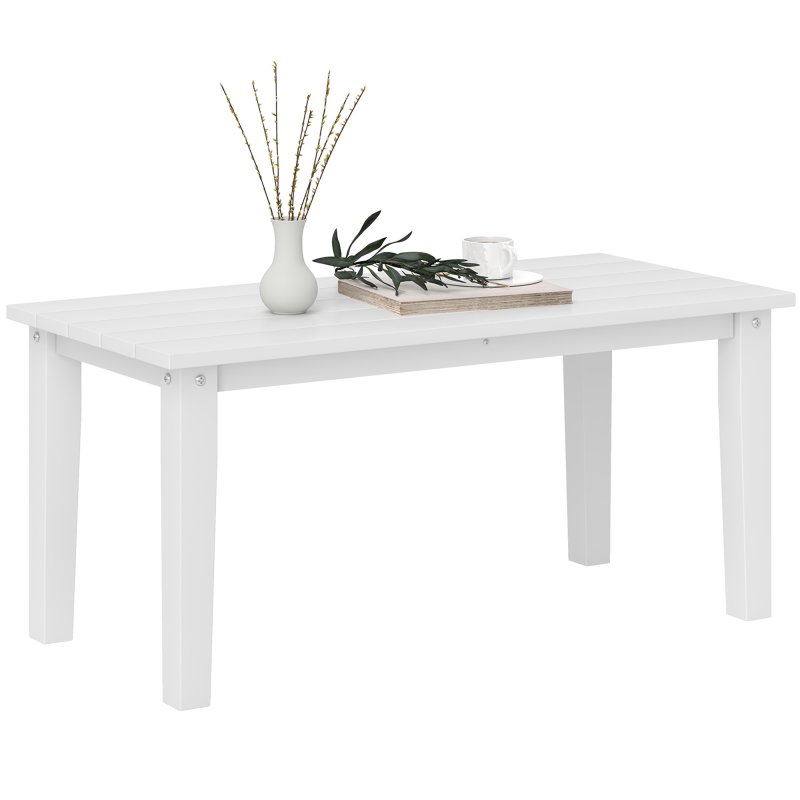 Outsunny Outdoor Garden Coffee Table, HDPE All-Weather Garden Table, Rectangular Outdoor Table with Slatted Tabletop for Patio, Balcony, 91 x 44 x 42 cm, White