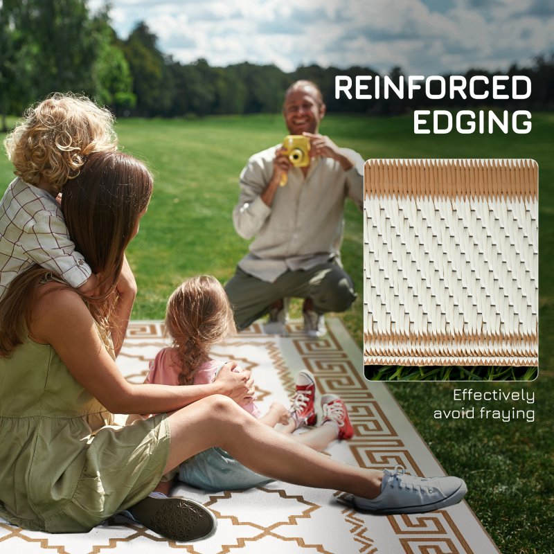 Outsunny Reversible Outdoor Rug with Carry Bag, Waterproof Plastic Straw Mat for Garden, Deck, RV, Picnic, Beach, Camping, 182 x 274cm, Brown and Cream