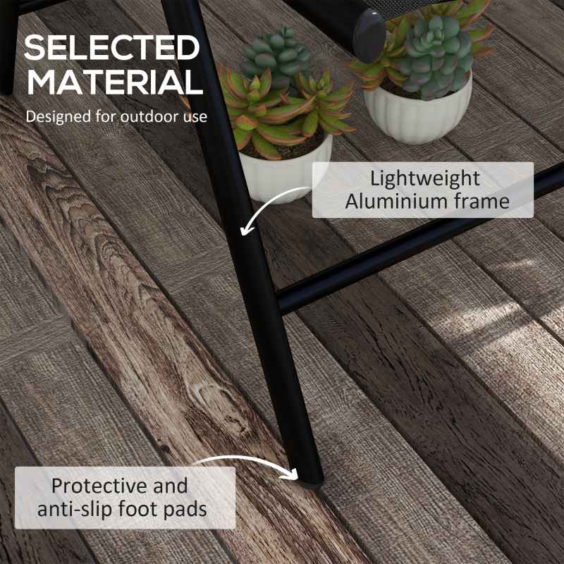 Outsunny Set of 2 Patio Folding Chairs with Adjustable Back, Aluminium Dining Chairs with Breathable Mesh Fabric Padded Seat and Backrest, Headrest for Outdoor Garden Lawn, Black