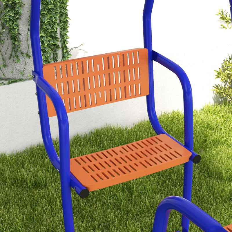 Outsunny Kid Swing Set, 3 in 1 Garden Metal Set for Outdoor with Single Swing, Glider, Rocking Chair Swing, for Toddlers 3+Years, Orange