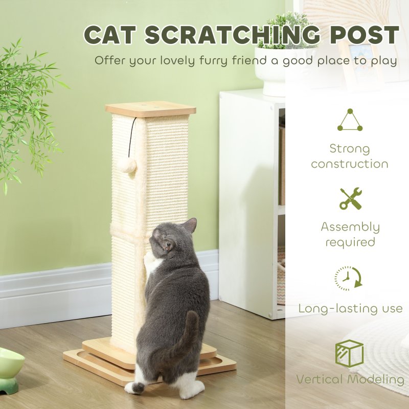 PawHut Cat Scratching Post, 67cm Cat Scratcher with Sisal Scratching Post, Track Ball Toy, Hanging Ball, 3 in 1 Cat Scratcher Post for Indoor Kittens