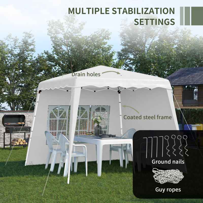 Outsunny 2.4 x 2.4m Pop Up Gazebo Canopy Tent with 2 Sidewalls and Carry Bag, Height Adjustable, UV50+ Party Tent Event Shelter for Garden, Patio, White