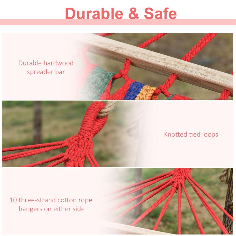 Outsunny Cotton Hammock Soft Portable Swing Sleeping w/ Headrest & Side Pocket Deluxe Swing Chair for Beach, Yard, Bedroom, Patio, Porch, Indoor, Outdoor 270 x 80 cm