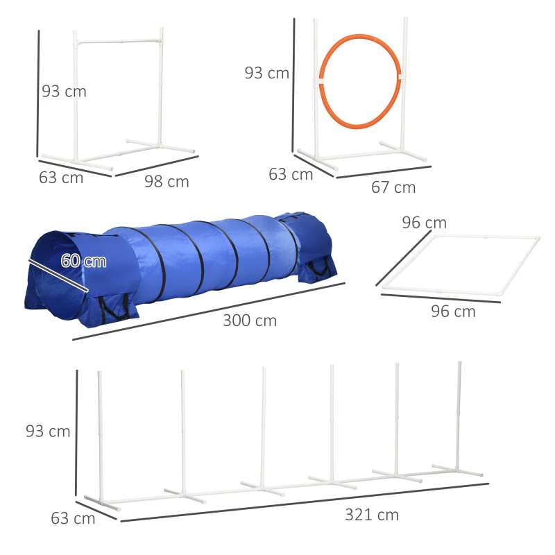 PawHut Dog Agility Equipment Set 6 PCs with 3(m) Tunnel, Canine Whistle, Pause Box, Dog Jumps, Weave Poles