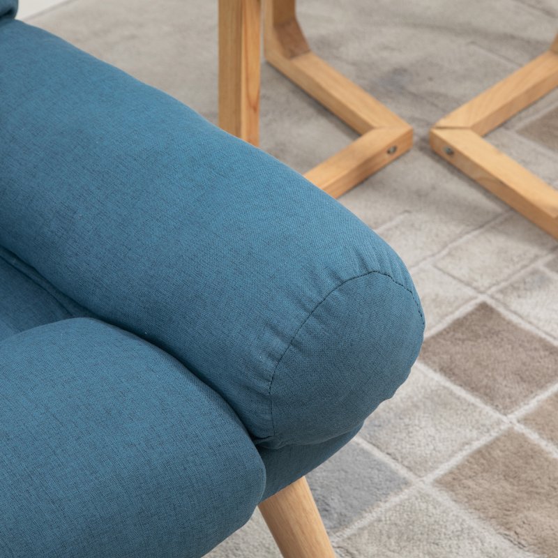 HOMCOM Armchair with Footstool, 180° Recliner with Ottoman, Accent Chair and Footstool with 3-Position Adjustable Backrest and Wooden Legs for Living Room, Blue