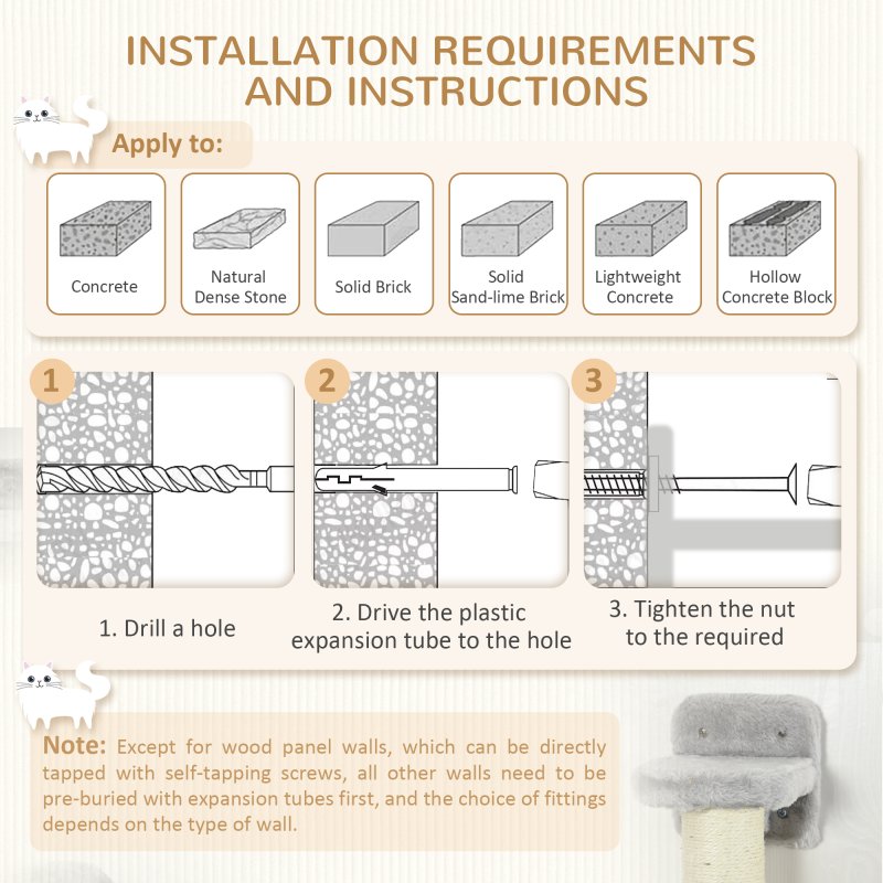 PawHut 4Pcs Wall Mounted Cat Shelves, with Hammock, Perches, Ladder, Scratching Post, Cat Wall Furniture for Large Cats, Grey