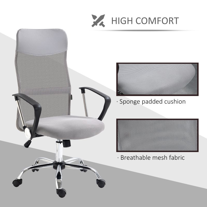 HOMCOM Mesh Office Chair, High Back Computer Desk Chair, Swivel Chair with Height Adjustable, for Home, Light Grey