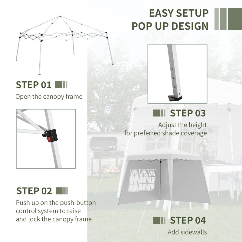 Outsunny 2.4 x 2.4m Pop Up Gazebo Canopy Tent with 2 Sidewalls and Carry Bag, Height Adjustable, UV50+ Party Tent Event Shelter for Garden, Patio, White
