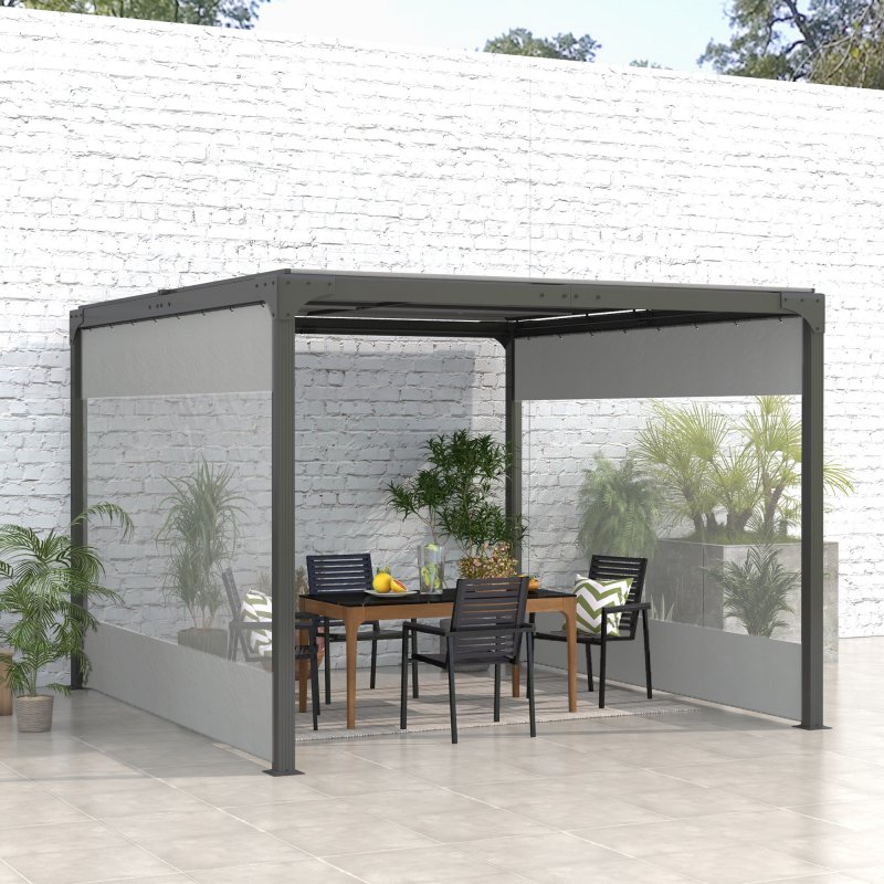 Outsunny 2 Pack Pergola Gazebo Side Panels with Large Window, for 3(m) Long Garden Pergola, 3x2m Gazebo Side Curtains Replacement, Grey