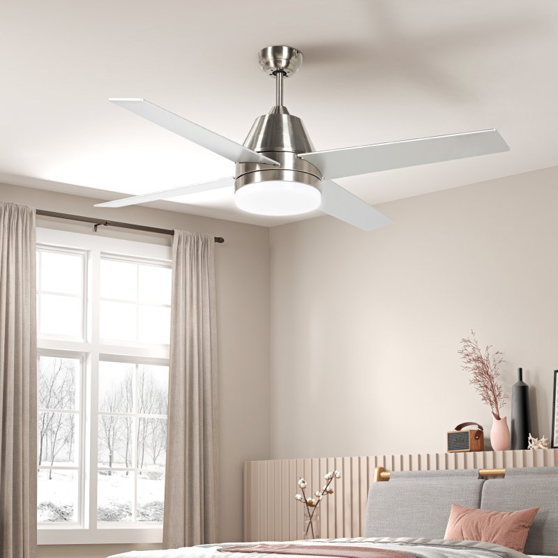 HOMCOM 50" Ceiling Fan with Lights and Remote, Quiet DC Motor Fans with 4 Reversible Blades, 6 Speeds and Timer for Bedroom, Living Room, Silver and Black