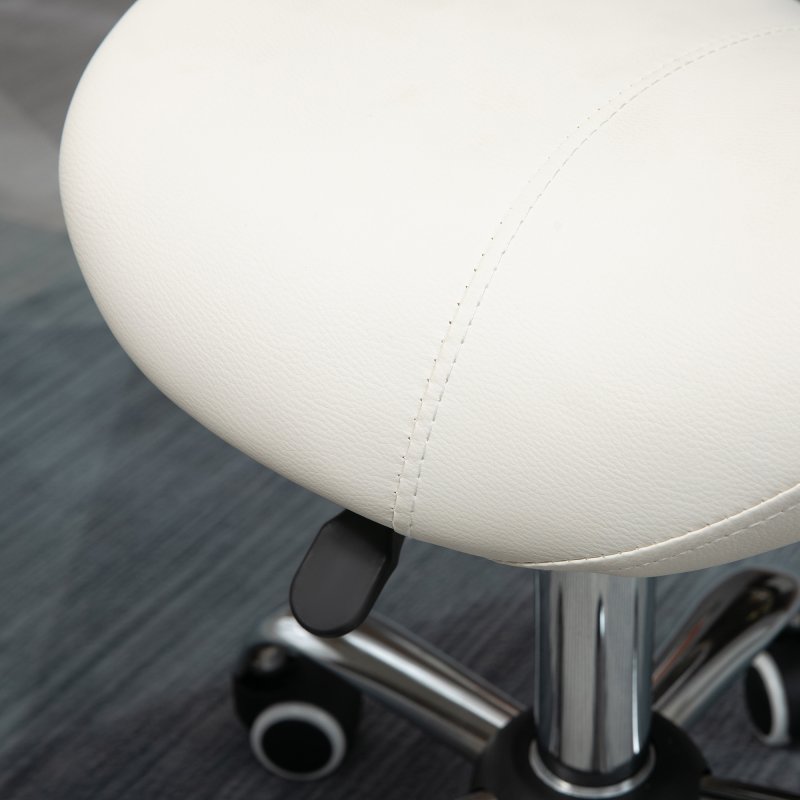 HOMCOM Cosmetic Stool 360?? Rotate Height Adjustable Salon Massage Spa Chair Hydraulic Rolling Faux Leather Saddle Stool Mobility, Cream
