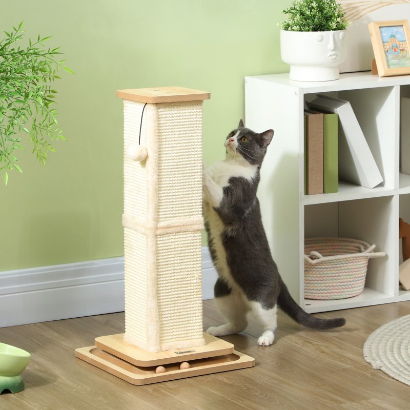 PawHut Cat Scratching Post, 67cm Cat Scratcher with Sisal Scratching Post, Track Ball Toy, Hanging Ball, 3 in 1 Cat Scratcher Post for Indoor Kittens