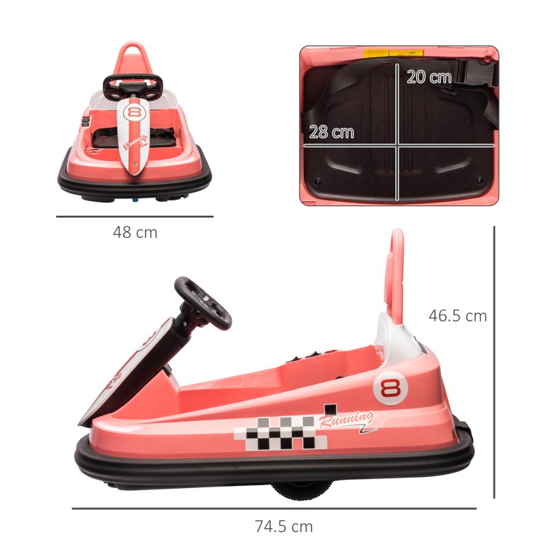 HOMCOM Kids Bumper Car 360° Rotation Spin Waltzer Car 6V Electric Ride On Car with 2 Speeds, Music, Lights for 18-48 Months - Pink