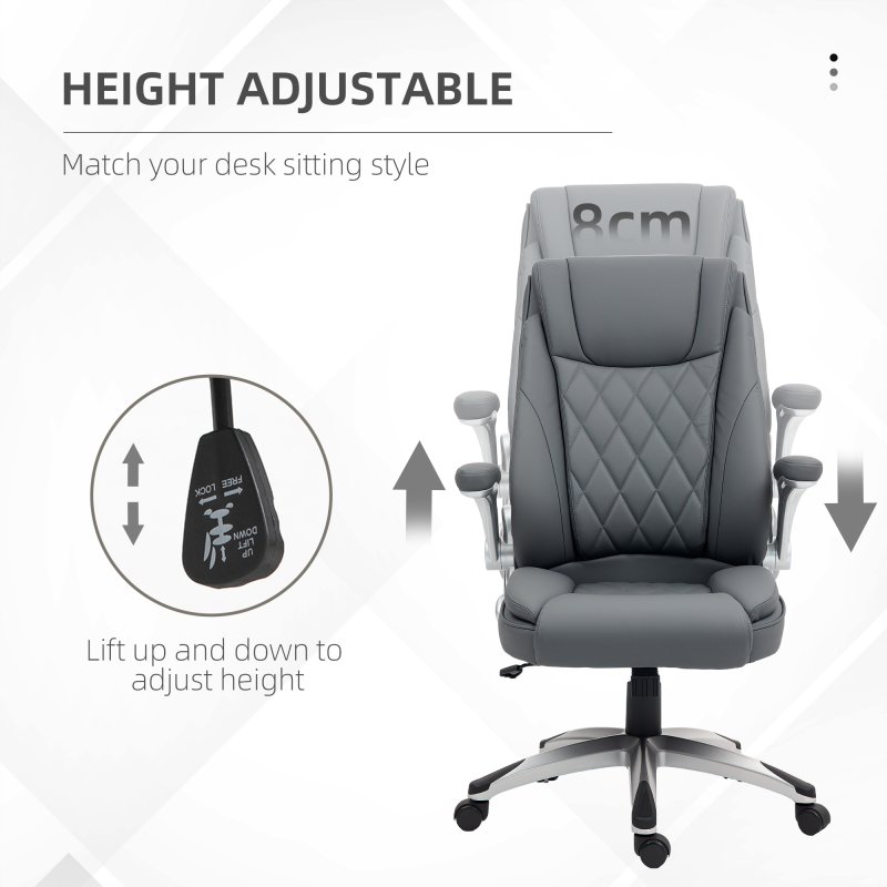 Vinsetto Executive Office Chair with Arms, PU Leather Ergonomic Office Chair with Tilt Function and Adjustable Height, Swivel Rolling for Home Office Working, Dark Grey
