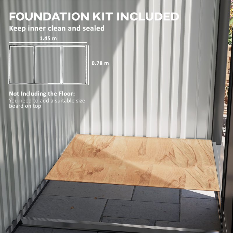 Outsunny 5x3ft Garden Shed, Steel Small Shed, Outdoor Lean-to Shed with Adjustable Shelf, Lock and Gloves for Patio, Garden, Brown with Foundation Kit