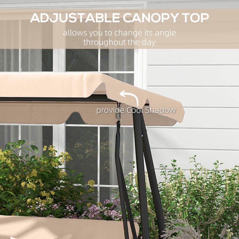 Outsunny 2-in-1 Garden Swing Seat Bed, 3 Seater Convertible Swing Chair Bench with Tilting Canopy, Cushioned Seat and 2 Pillows for Patio, Garden, Light Brown