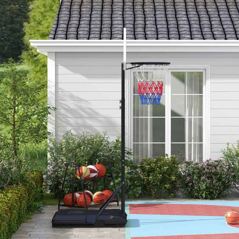 SPORTNOW Height Adjustable Basketball Hoop and Stand, Free Standing Basketball Stand Net Set System w/ Wheels, Enlarged Base, PE Backboard, 179-209cm