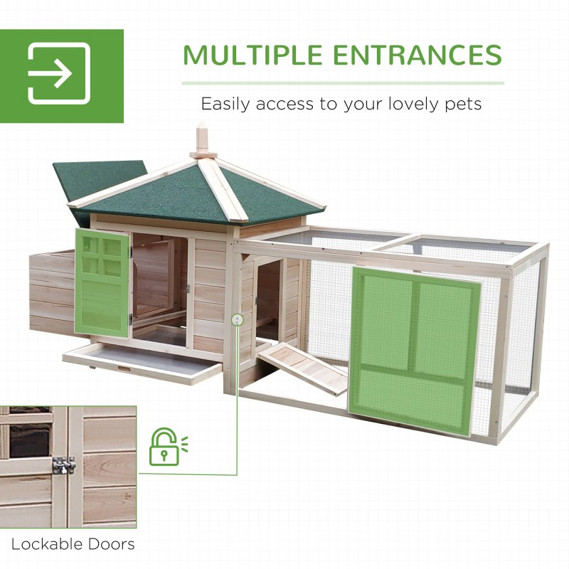 PawHut Chicken Coop with Chicken Run, Outdoor Hen House Poultry Cage with Nesting Box, Openable Top, 196 x 76 x 97cm, Natural