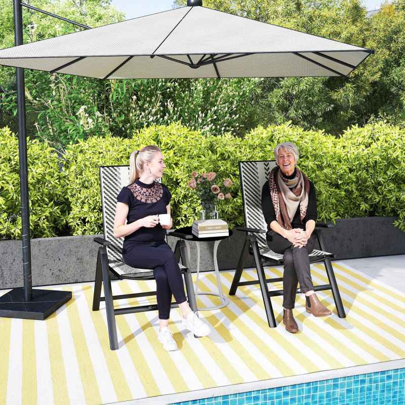 Outsunny Rattan Folding Chair Outdoor Set of 2, 5-Position Adjustable Wicker Garden Dining Chair with High Backrest, Wide Armrest, for Patio, Terrace, Balcony, Grey