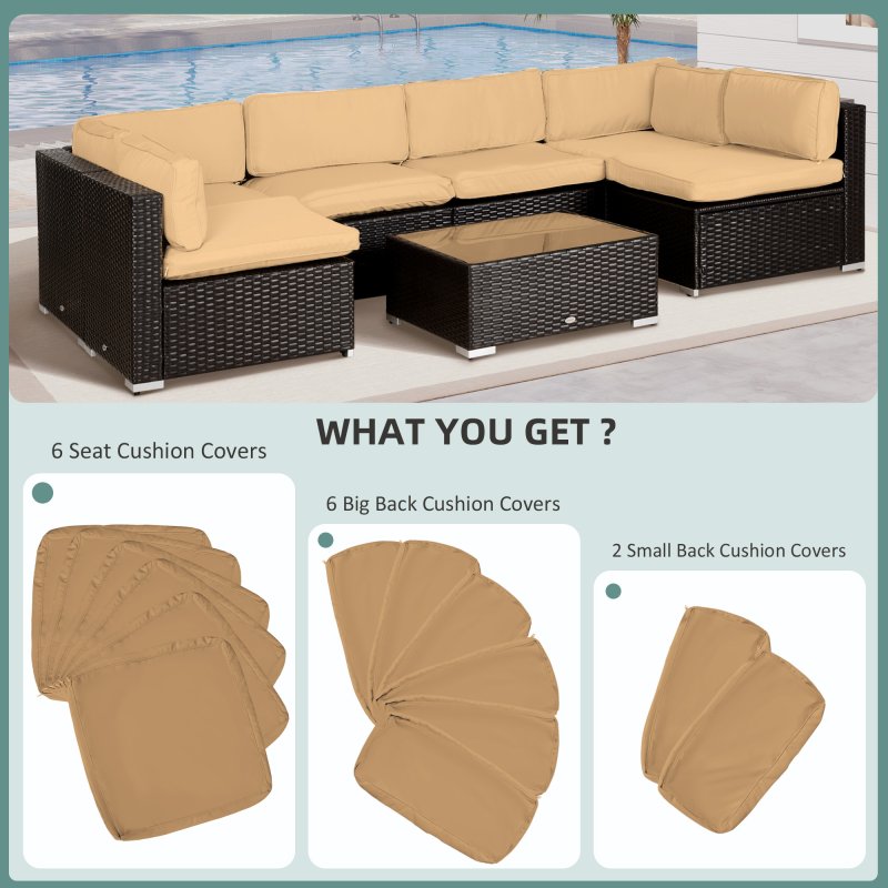 Outsunny Replacement Cushion Covers for Garden Sofa Set, Garden Rattan Sofa Cushion Polyester Cover Replacement Outdoor - No Cushion Included, Beige
