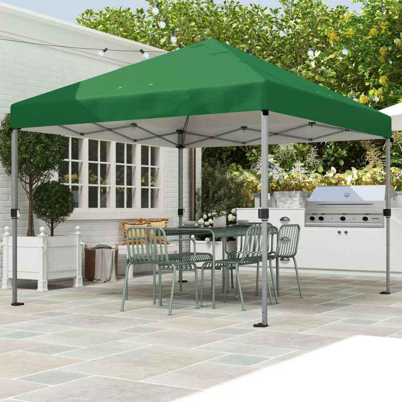 Outsunny 3 x 3(m) Pop Up Gazebo, 1 Person Easy up Marquee Party Tent with 1-Button Push, Adjustable Straight Legs, Wheeled Bag, Stakes, Ropes, Sandbags, Instant Shelter, Green