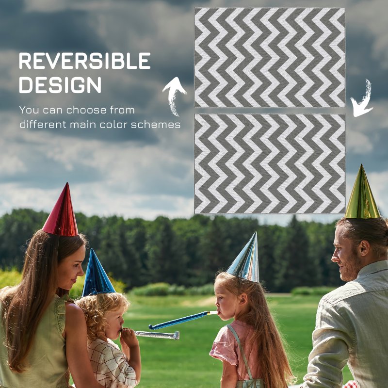 Outsunny 121 x 182 cm(4x6ft) Outdoor Rug Reversible Mat Plastic Straw Rug Portable RV Camping Mat for Garden Deck Picnic Indoor, Light Grey & White